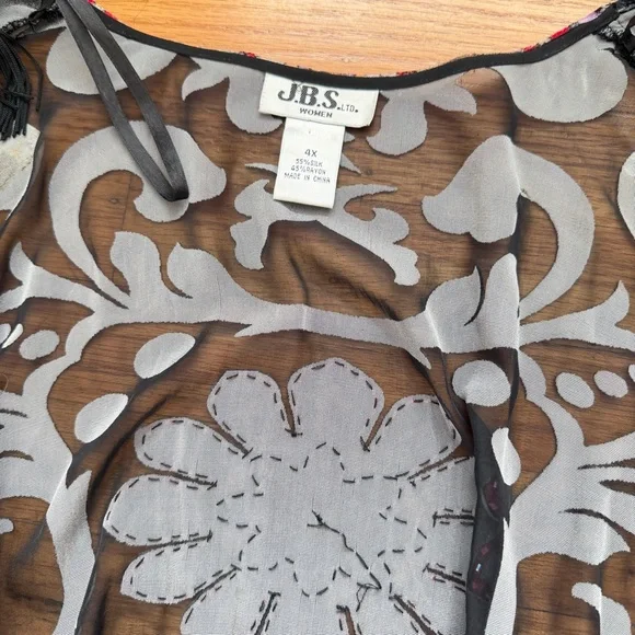 Vtg J.B.S. Silk Burnout Velvet Kimono Beaded Fringe Boho Whimsigoth - Picture 6 of 8